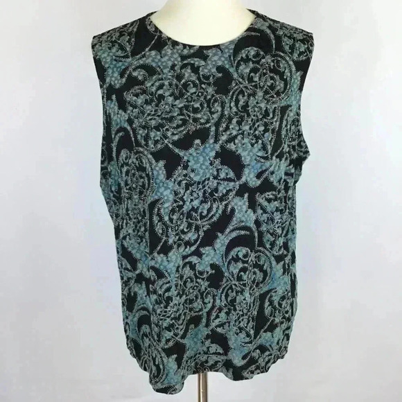 Vintage Laura Ashley Blue Metallic Floral Twinset Slinky Button Down V-Neck 1X - Picture 7 of 14